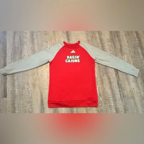 Adidas Ragin’ Cajuns Sweatshirt Medium Red Gray Long Sleeve Pullover NCAA - Picture 5 of 7